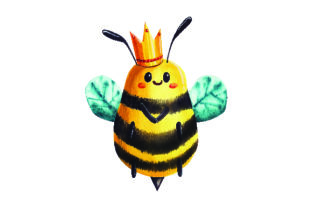 Bee with Crown in Watercolor Style: Animals