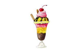Ice Cream Sundae Watercolor Style for Food Amp