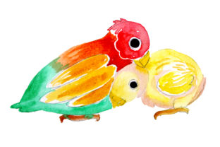 Mom and Baby Parrots in Watercolor Style: Animals