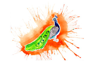 Peacock in Paint Splatter Watercolor Style for Animals