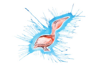 Pelican in Paint Splatter Watercolor Style for Animals