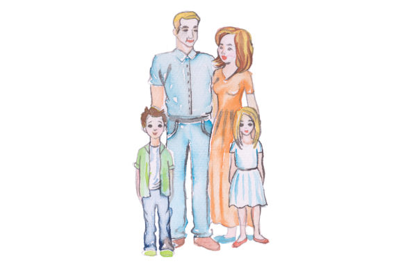 Watercolor Mom Dad and 2 Kids Review