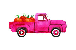 Watercolor Truck & Pumpkins for Thanksgiving